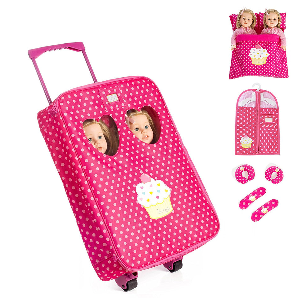Doll Storage Carrying Case - (Pink Polka Dot) for Any American 18